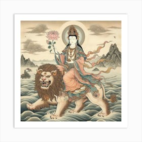 Lioness Riding A Lion Art Print