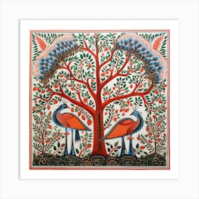 Peacocks On A Tree Madhubani Painting Indian Traditional Style Art Print