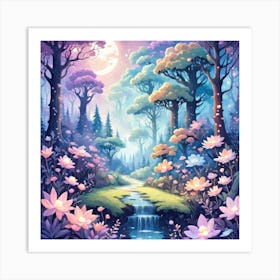 A Fantasy Forest With Twinkling Stars In Pastel Tone Square Composition 172 Art Print