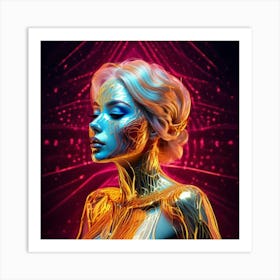 Firefly Woman, Neon, Hallucinations, Airbrush Art, Fluid Figures, Light Crimson, Gold, Bold Figurati (1) Art Print