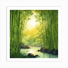 A Stream In A Bamboo Forest At Sun Rise Square Composition 342 Art Print