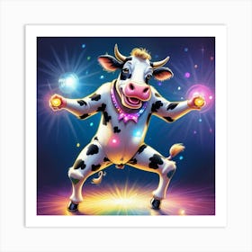 Cow Dancing With Lights Art Print