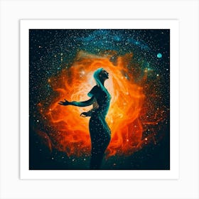 Firefly Human, Woman, Universe, Overwhelming, Nightfall, Teal, Orange, Highlights, Celestial, Cosmic (10) Art Print