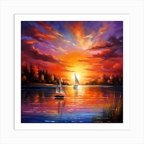 Sunset Sailboats Art Print