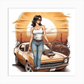 Girl With A Car 1 Art Print