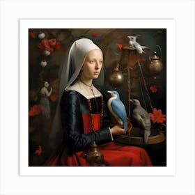 Lady With Birds Art Print