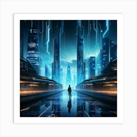 Ai Encapsulates A Futuristic Cityscape Algorithms Visualized As Glowing Streams Flowing Into Encryp (7) Art Print