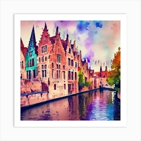 Watercolor Of Bruges 1 Art Print