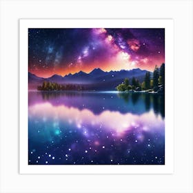 Starry Sky Over Lake 5 Art Print