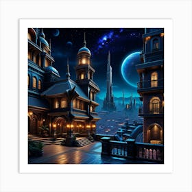 Fantasy City At Night 3 Art Print