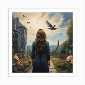 Girl In The Blue Dress Art Print