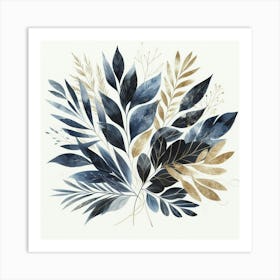 Blue And Gold Leaves Art Print