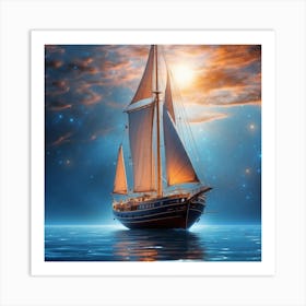 Sailboat In The Night Sky Art Print