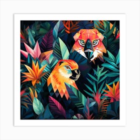 Tropical Parrots In The Jungle Art Print