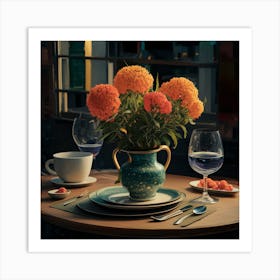 Table Setting With Flowers Art Print