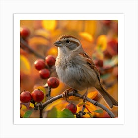 Sparrow In Autumn Art Print