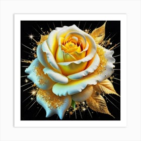 Gold plated white rose 1 Art Print