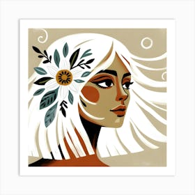 Girl With Flowers In Her Hair 1 Art Print