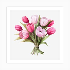 Pink Tulips On Black Background 1 Art Print