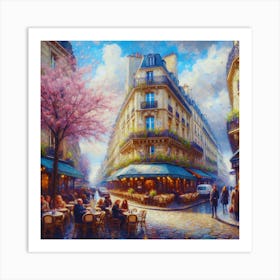 Paris Street.Cafe in Paris. spring season. Passersby. The beauty of the place. Oil colors.3 Art Print