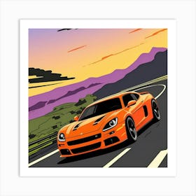 High-Performance Supercar Close-Up Shot Orange Sports Car On The Road Art Print