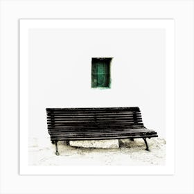 Wooden Bench And Window Square Art Print