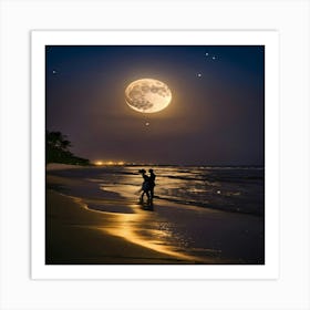 Moonlight At The Beach Art Print