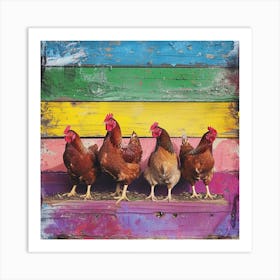 Rainbow Chickens In The Barn Art Print