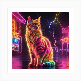 Neon Cat Art Print