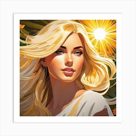 Girl With Long Blonde Hair in Sun, golden, gorgeous  Art Print
