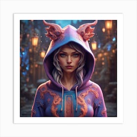 Girl In A Hoodie Art Print