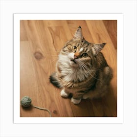 Cat With Yarn Art Print