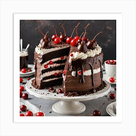 Black Forest Cake A Traditional Black Forest Cake With Layers Of Chocolate Sponge Cherry Filling And 3116251822 Art Print