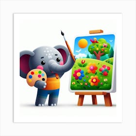 Cartoon Elephant Painting 3 Art Print