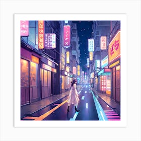 Girl Walking Down A Street 1 Art Print