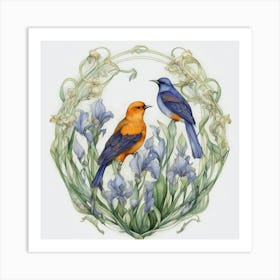 Two Birds In A Garden Art Print