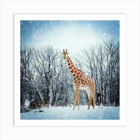 Firefly Happy, Giraffe, Winter, Snowing, Wonderland, Joy, Snowflakes, Magical, Animal, Nature, Whims (2) Art Print