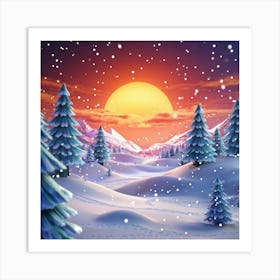 A Captivating Digital Render Of A Snowy Winter Banner Twinkling Magic Snowflakes Flirting With The (5) Art Print