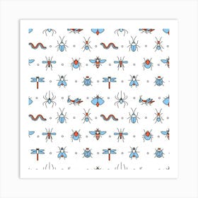 Insects Icons Square Seamless Pattern Art Print