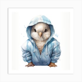 Watercolour Cartoon Dove In A Hoodie Art Print