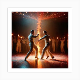 Two Men Dancing With Fire Art Print