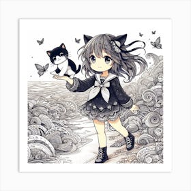 Kawaii Cat Girl Art Print