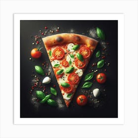 Pizza On Black Background Art Print