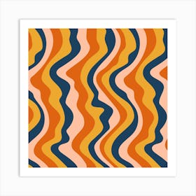 GOOD VIBRATIONS Groovy Mod Wavy Psychedelic Abstract Stripes in Warm Retro Desert Colours Terracotta Navy Ochre Blush Art Print