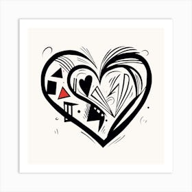 Geometric Black Line Heart 1 Art Print