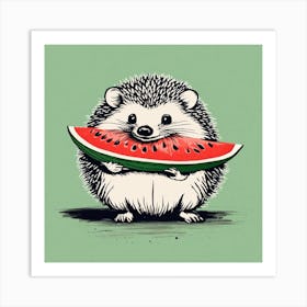 Hedgehog Eating Watermelon Art Print