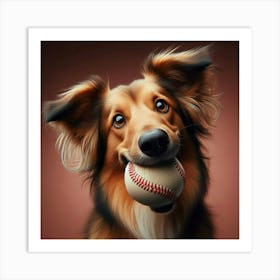 Dog With A Baseball Art Print