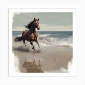 Horse Running On The Beach Art Print