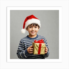 Santa Claus Boy With Gift Art Print