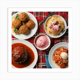 A Meal Of Spaghetti And Meat Balls Wall Art Decoration Art Print